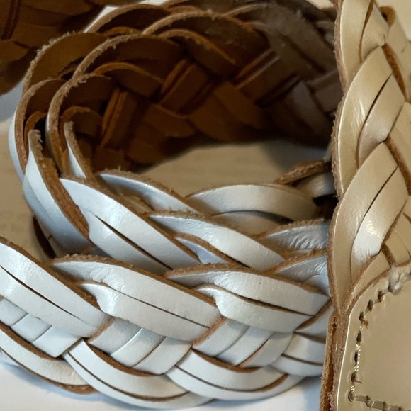 J Crew Wide Braided Leather Belt white with WOMENS SZ XS/S Brass Buckle BOHO - Picture 8 of 12